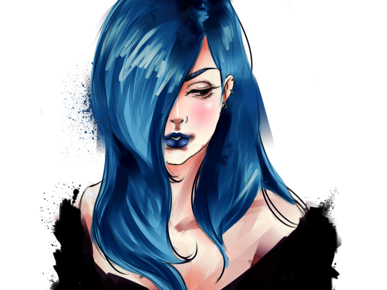 Das Girl With Blue Hair Painting Wallpaper 1280x960