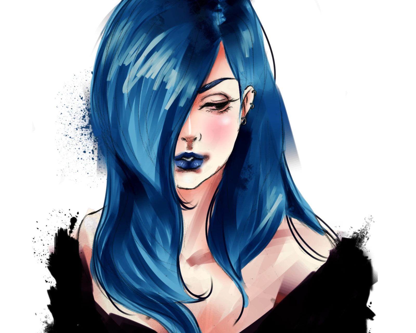 Обои Girl With Blue Hair Painting 1600x1280