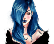 Das Girl With Blue Hair Painting Wallpaper 176x144
