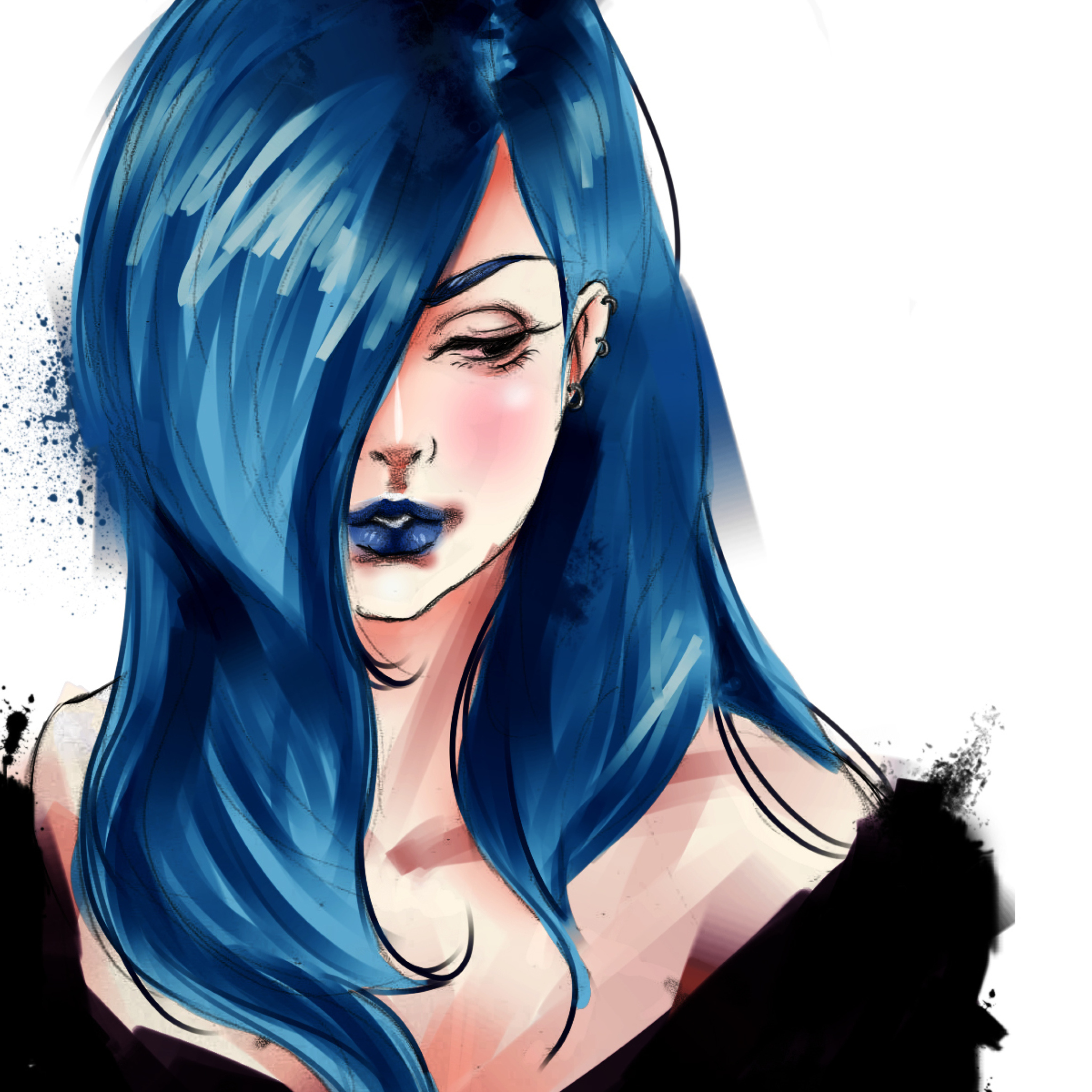 Обои Girl With Blue Hair Painting 2048x2048