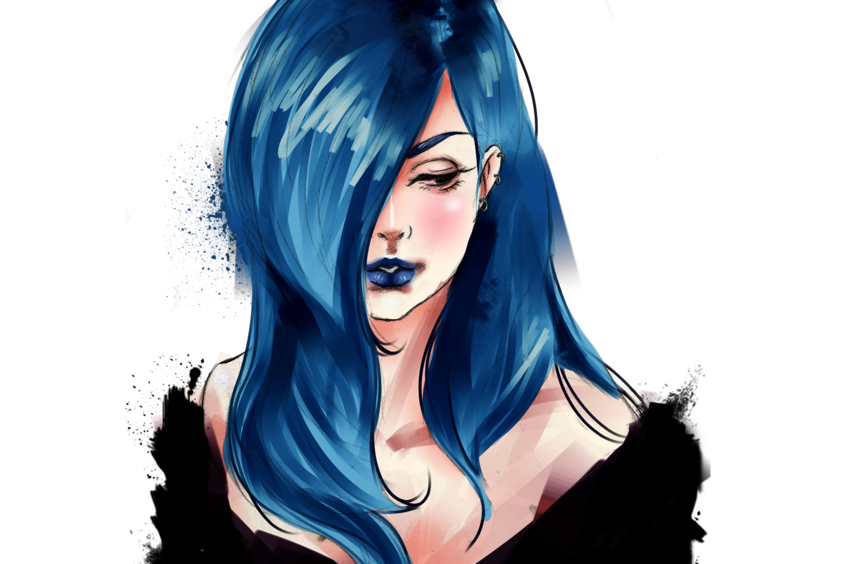 Das Girl With Blue Hair Painting Wallpaper 2880x1920