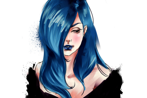 Das Girl With Blue Hair Painting Wallpaper 480x320