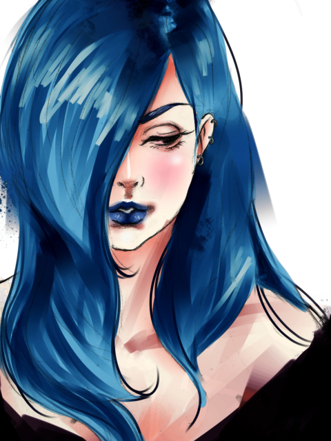Das Girl With Blue Hair Painting Wallpaper 480x640