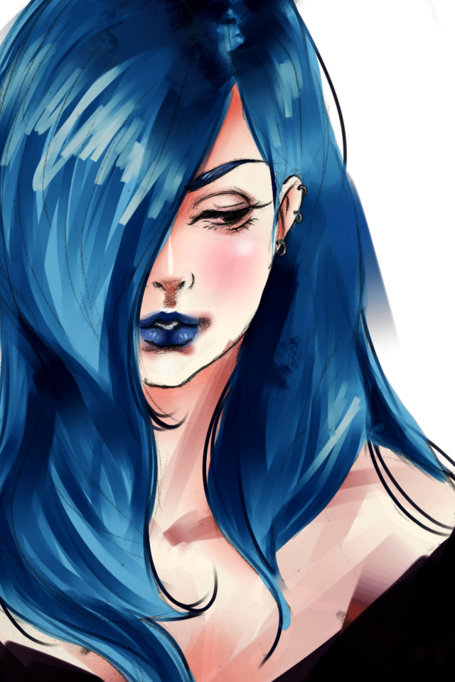 Обои Girl With Blue Hair Painting 640x960