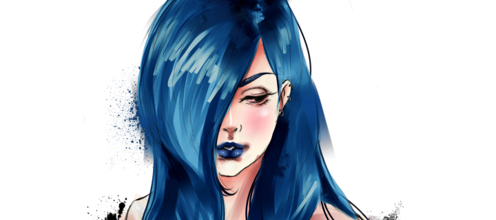 Das Girl With Blue Hair Painting Wallpaper 720x320