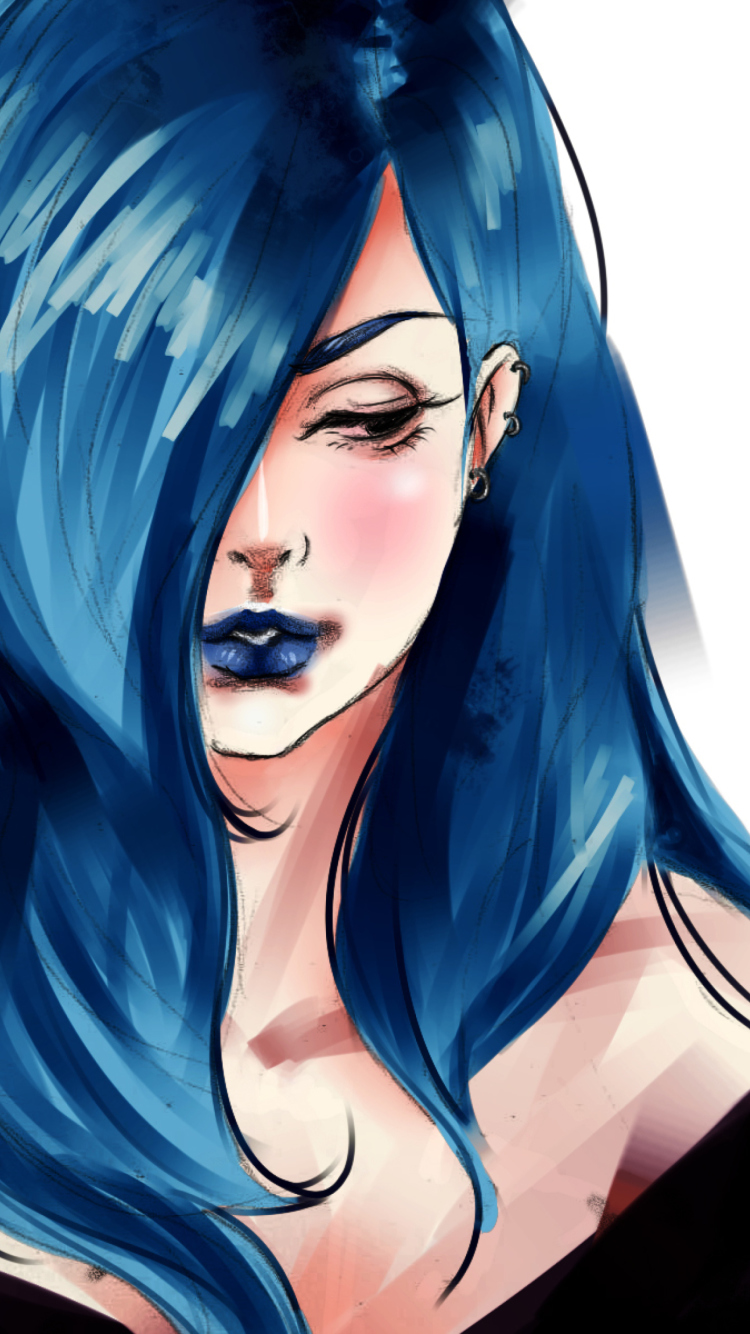 Обои Girl With Blue Hair Painting 750x1334