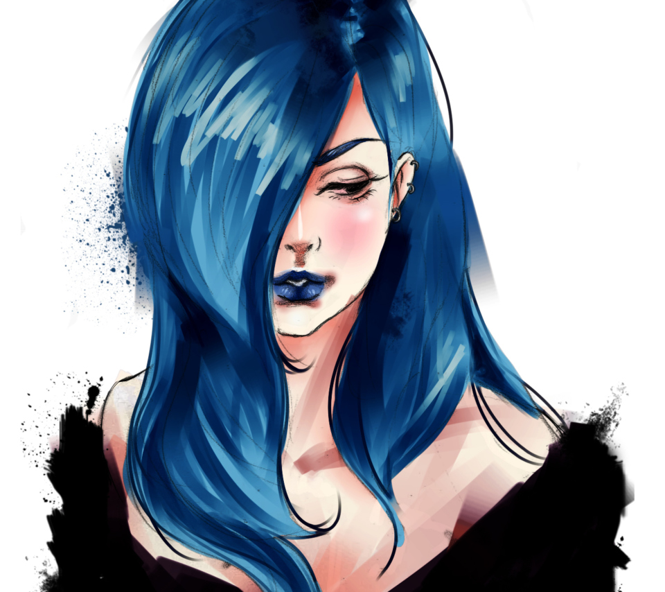 Обои Girl With Blue Hair Painting 960x854