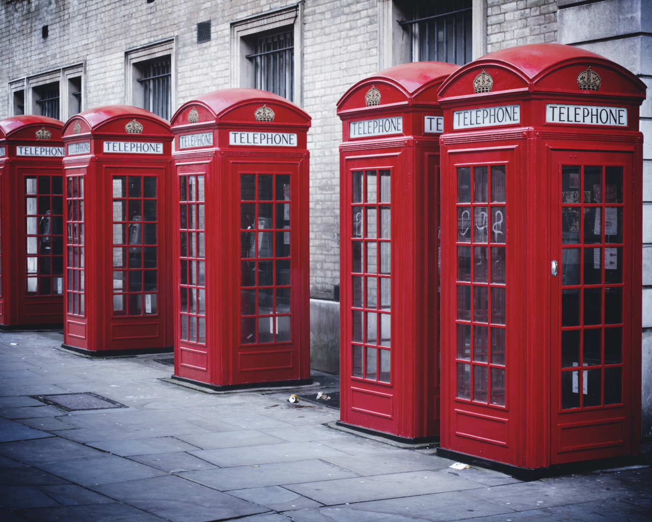 Das Red English Phone Booths Wallpaper 1280x1024