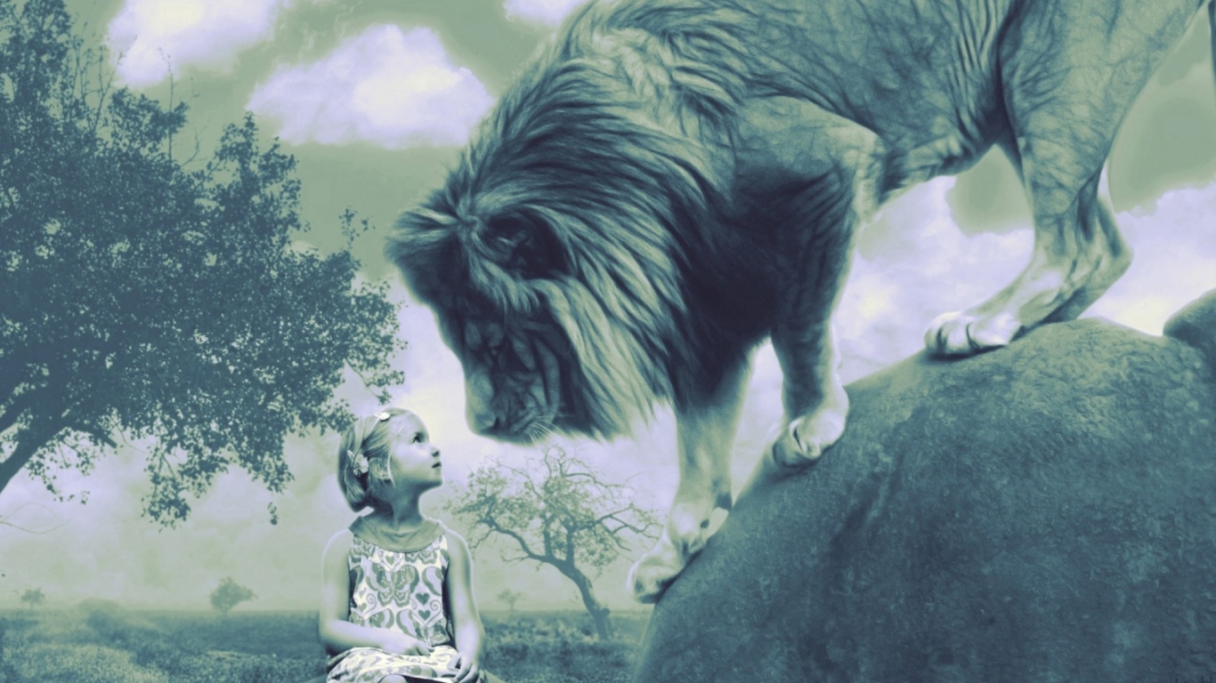 Das Kid And Lion Wallpaper 1366x768