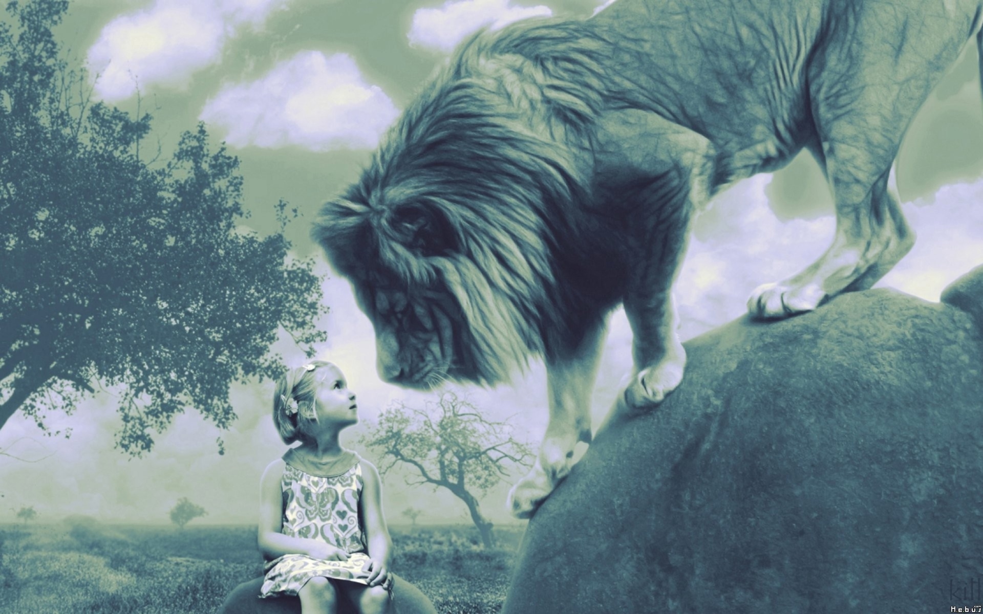 Kid And Lion wallpaper 1920x1200