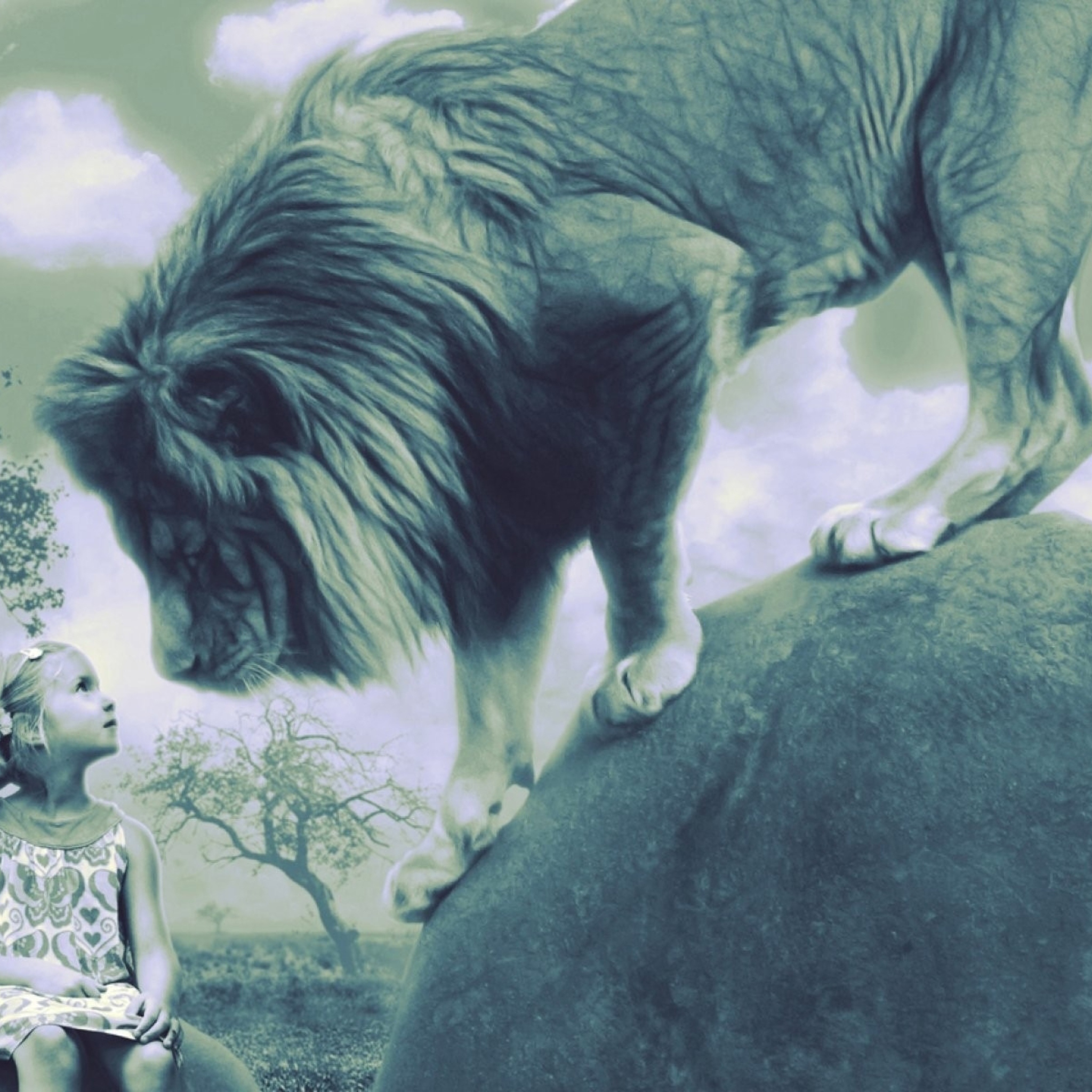 Fondo de pantalla Kid And Lion 2048x2048