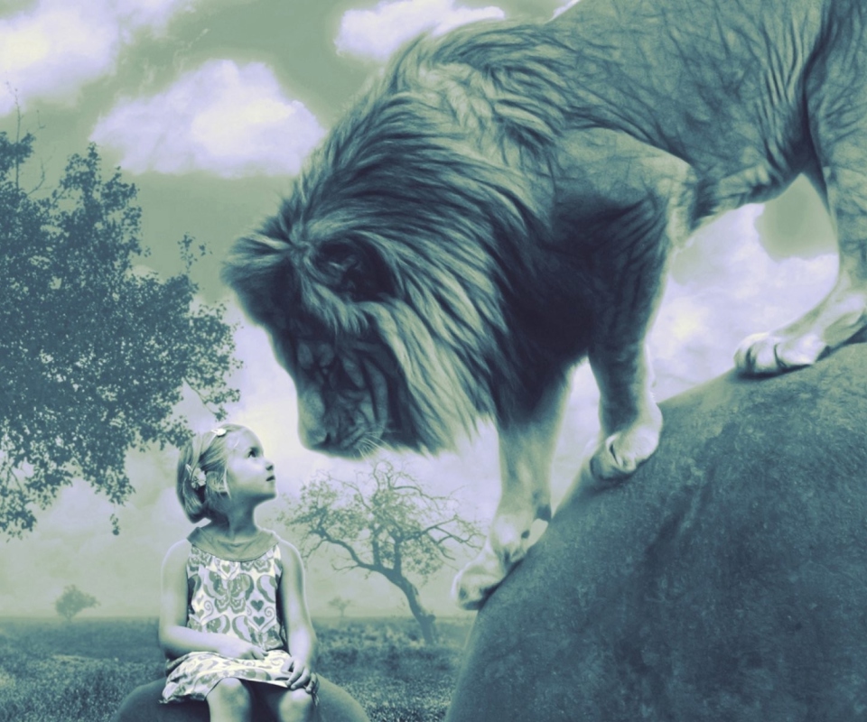 Kid And Lion wallpaper 960x800