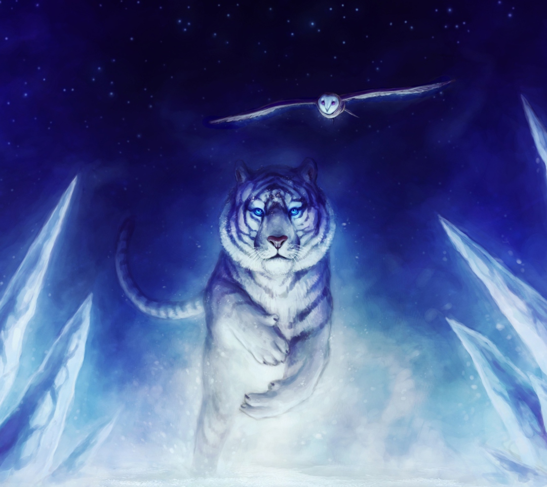 Das Tiger & Owl Art Wallpaper 1080x960