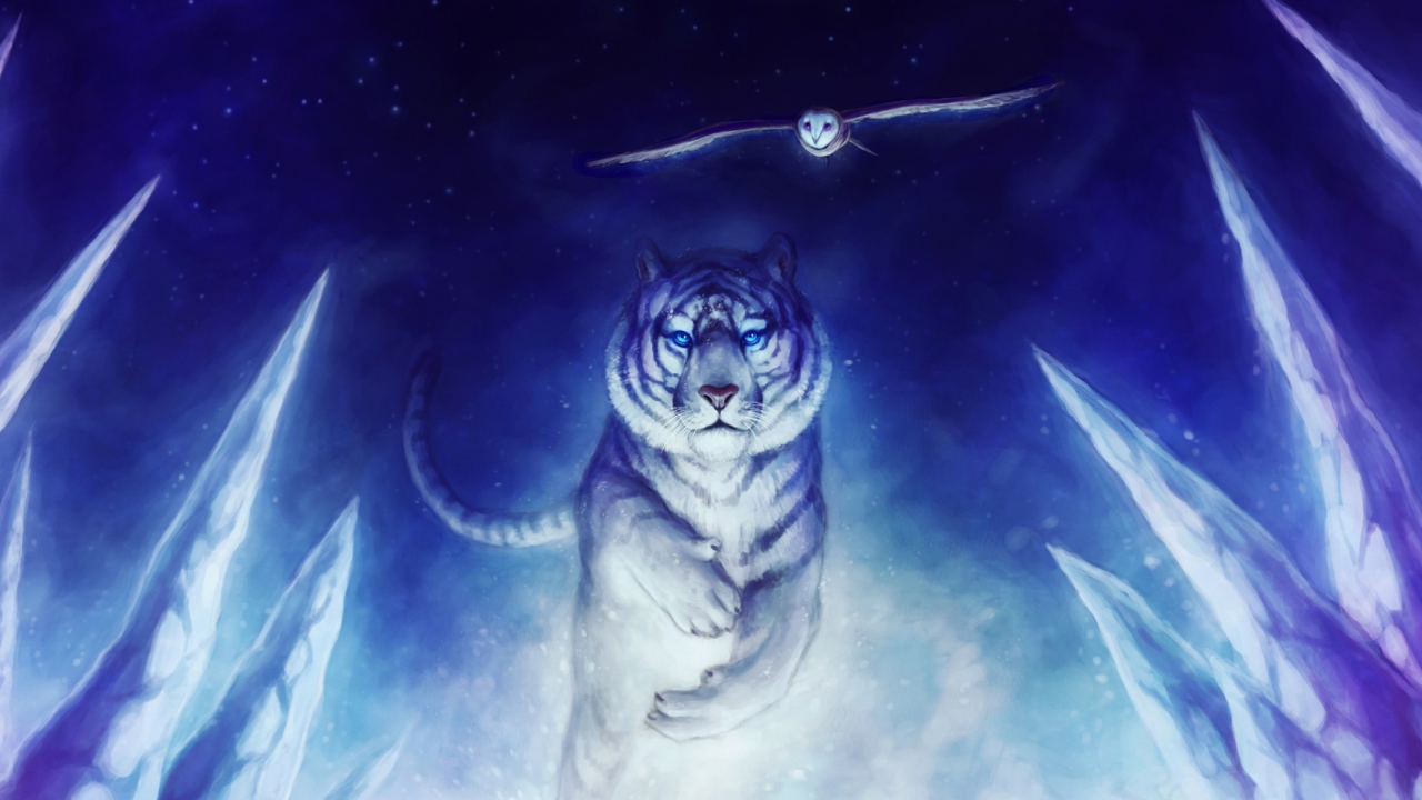Fondo de pantalla Tiger & Owl Art 1280x720