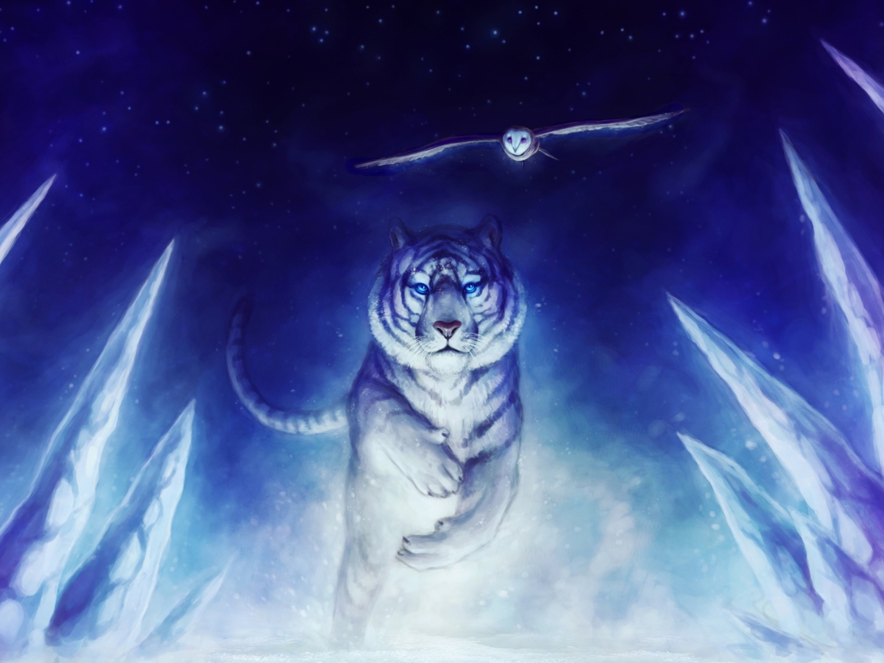 Fondo de pantalla Tiger & Owl Art 1280x960