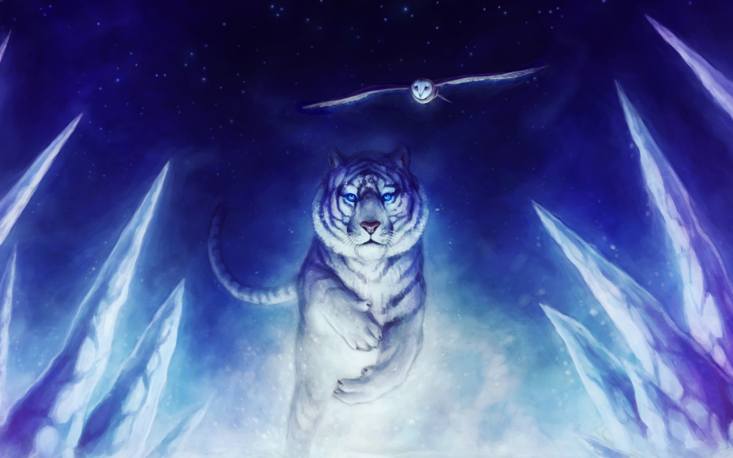 Fondo de pantalla Tiger & Owl Art 1440x900