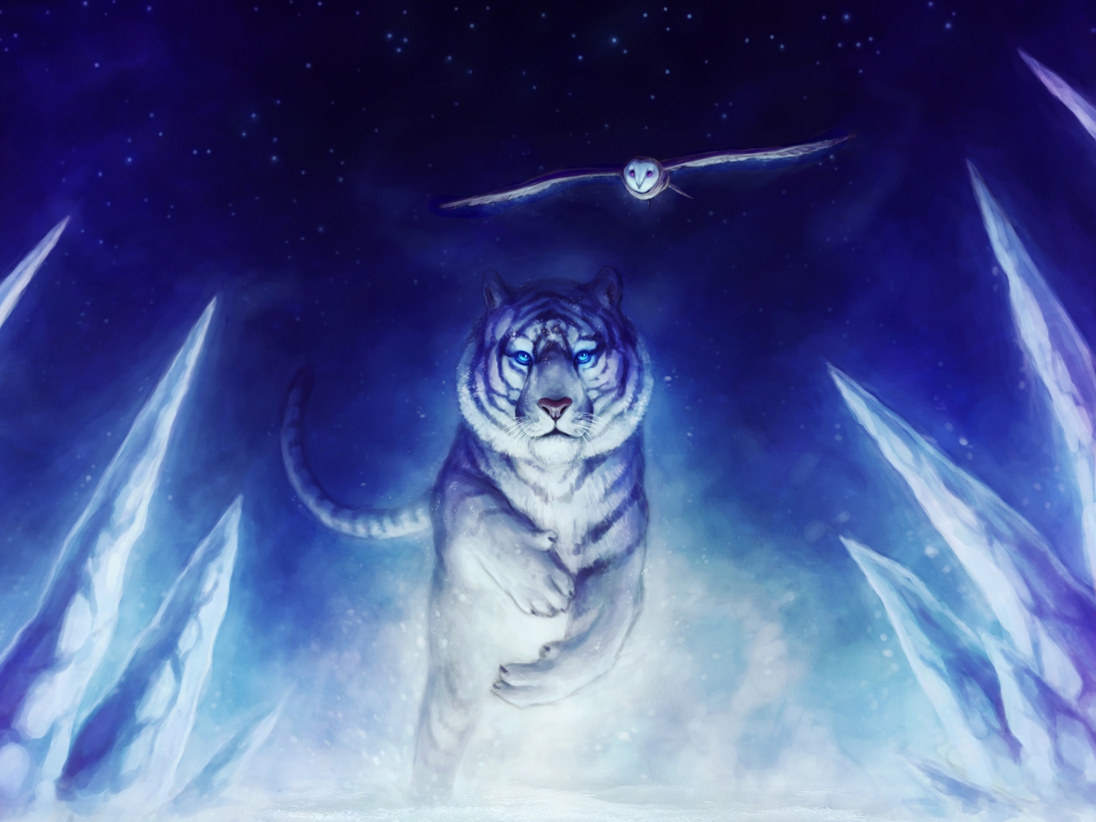 Fondo de pantalla Tiger & Owl Art 1600x1200