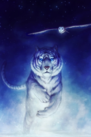Das Tiger & Owl Art Wallpaper 320x480