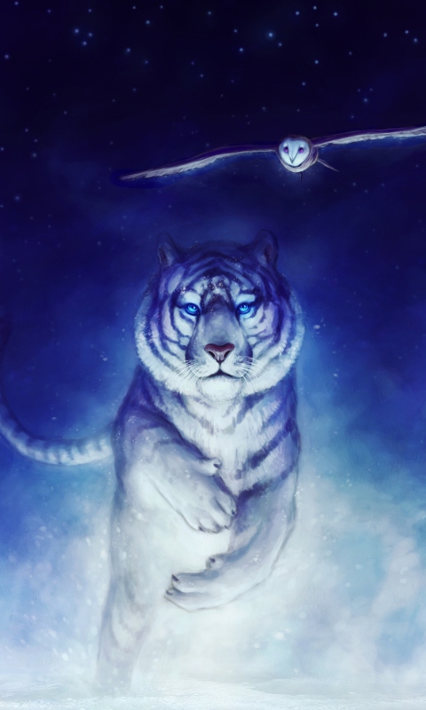 Fondo de pantalla Tiger & Owl Art 480x800