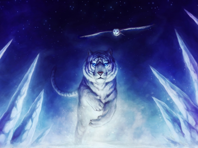 Das Tiger & Owl Art Wallpaper 640x480