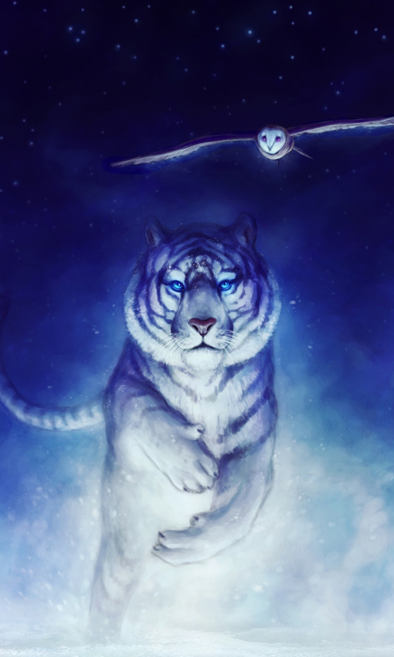 Fondo de pantalla Tiger & Owl Art 768x1280