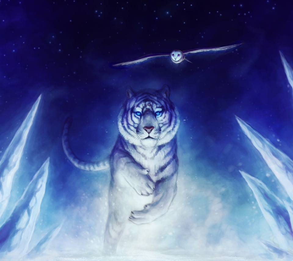 Das Tiger & Owl Art Wallpaper 960x854