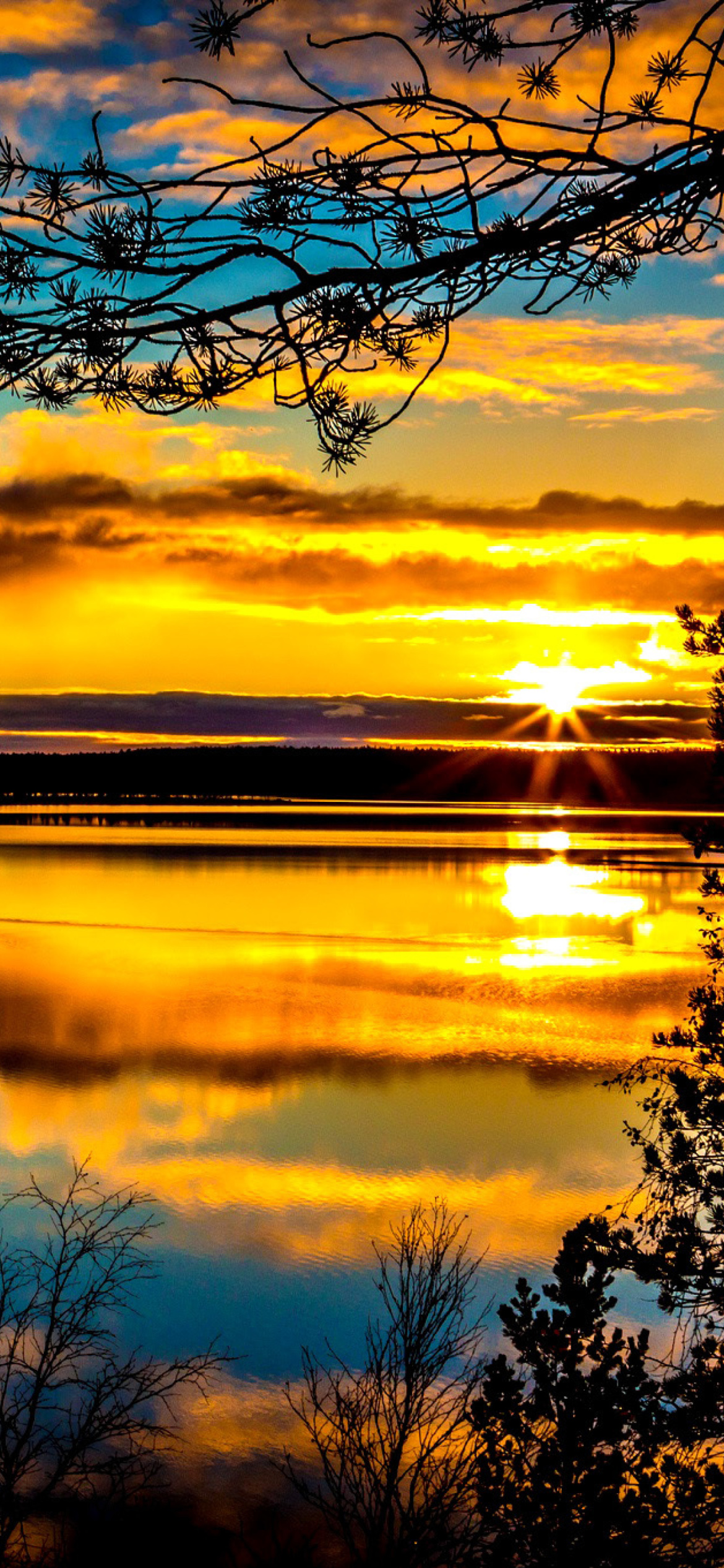 Sunrise and Sunset HDR wallpaper 1170x2532