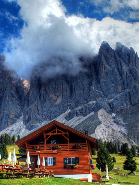 Sfondi Wooden House In Alps 480x640