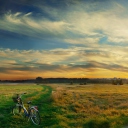 Обои Riding Bicycle In Country Side 128x128