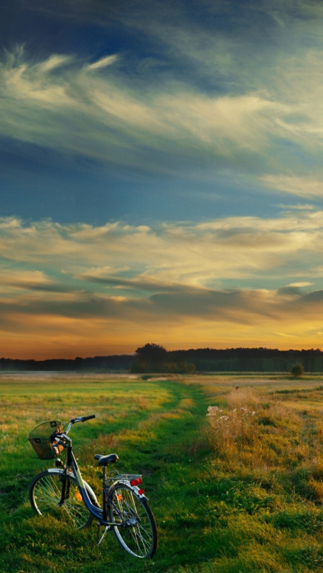 Das Riding Bicycle In Country Side Wallpaper 640x1136