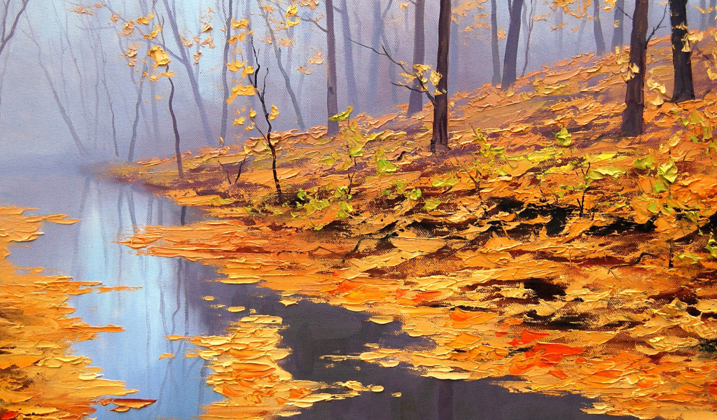 Painting Autumn Pond wallpaper 1024x600