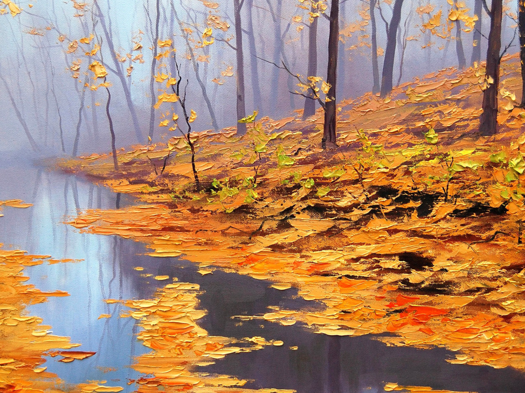 Обои Painting Autumn Pond 1024x768
