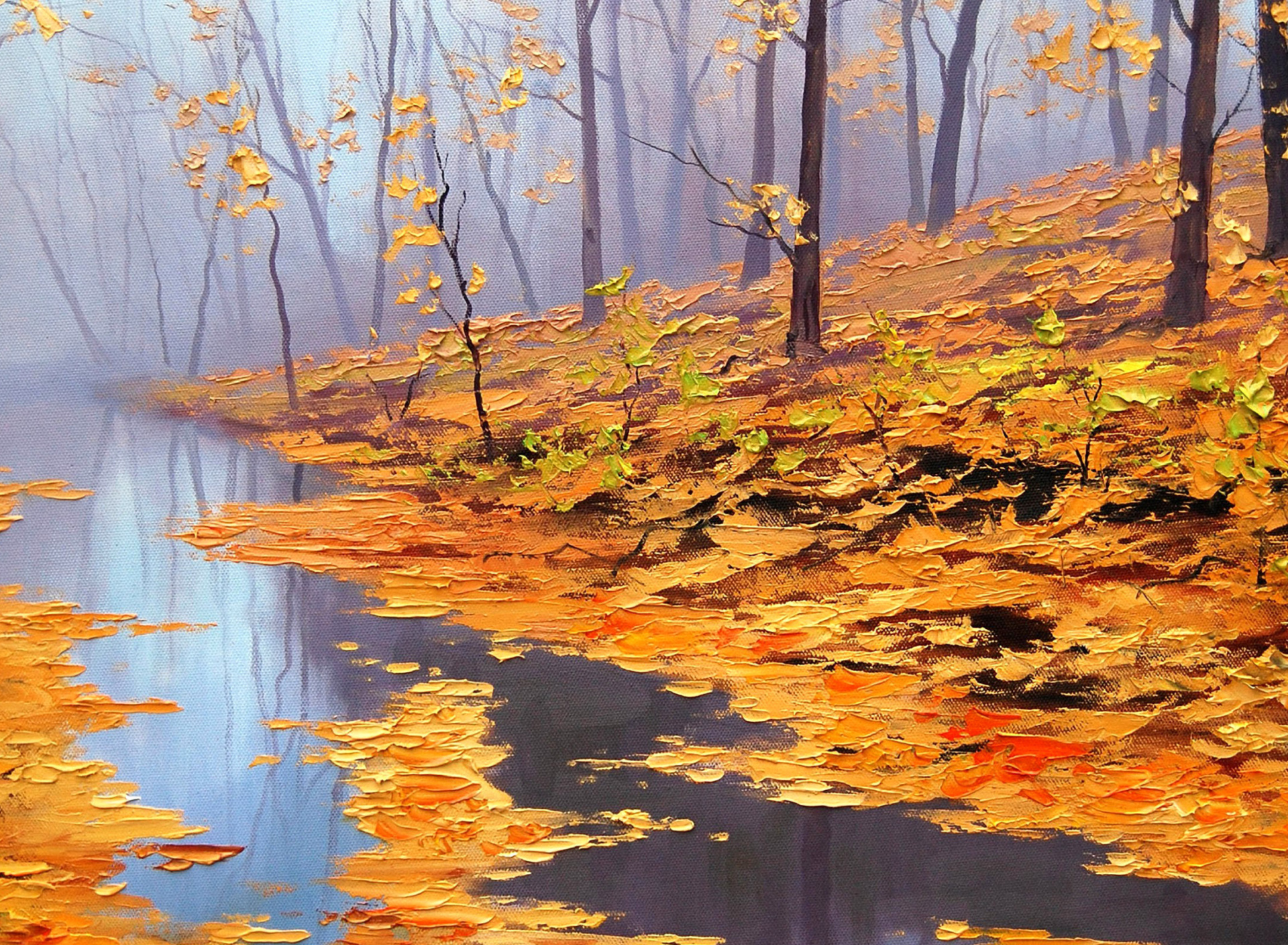Обои Painting Autumn Pond 1920x1408