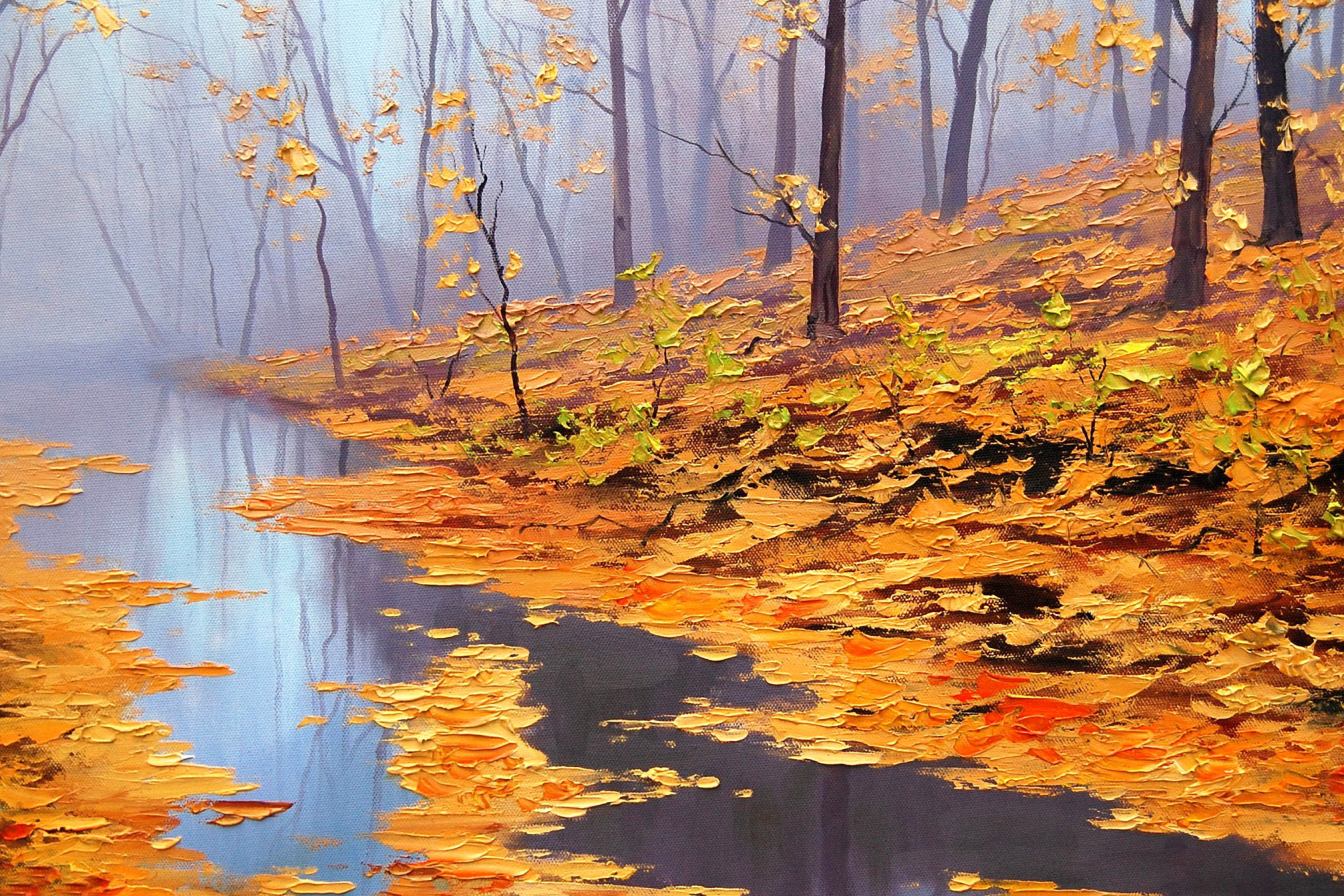 Обои Painting Autumn Pond 2880x1920
