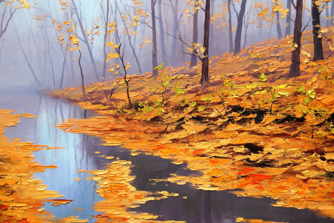 Painting Autumn Pond wallpaper 480x320