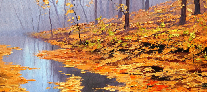 Painting Autumn Pond wallpaper 720x320