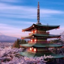 Fondo de pantalla Chureito Pagoda near Mount Fuji 128x128