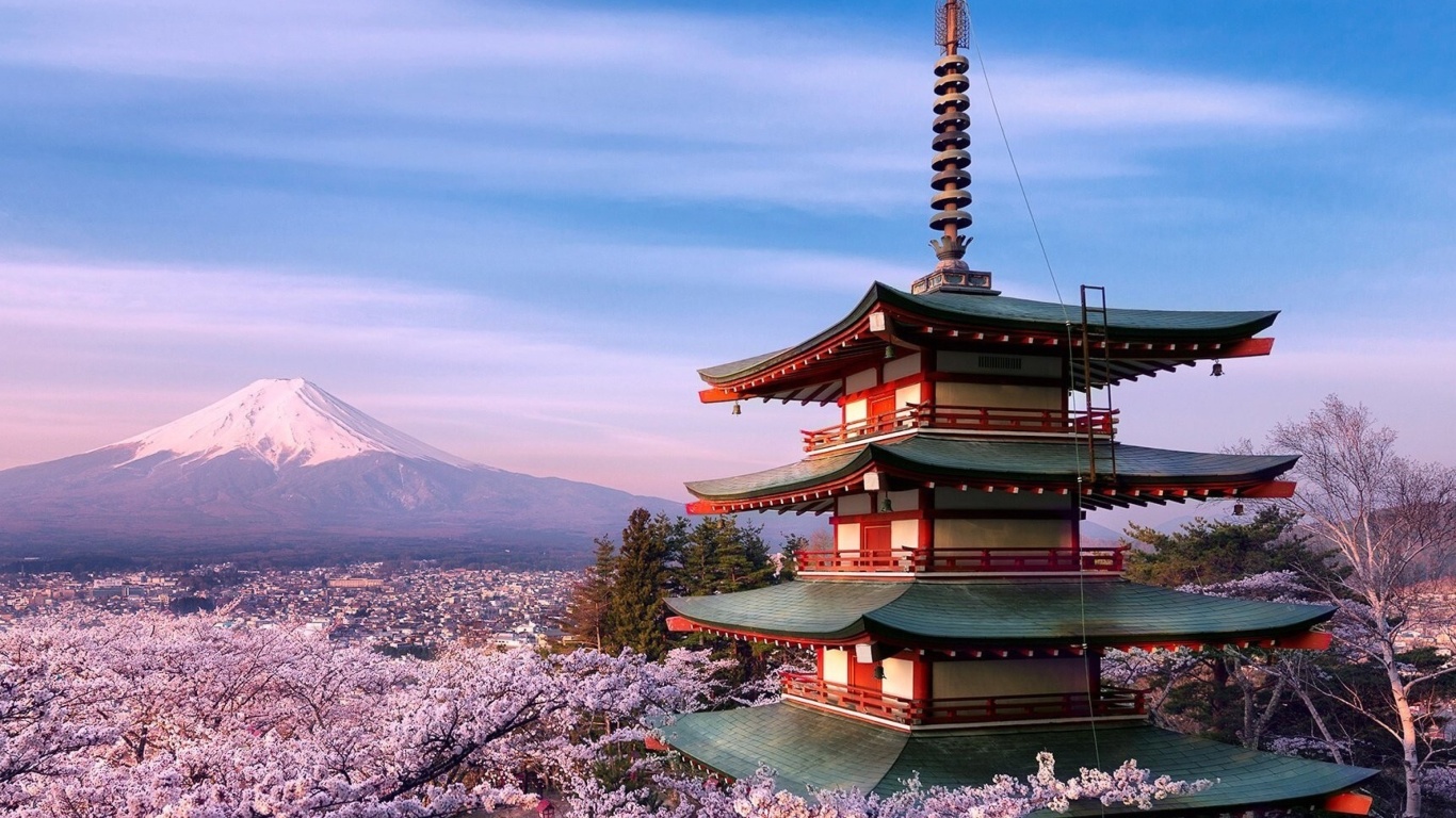 Sfondi Chureito Pagoda near Mount Fuji 1366x768