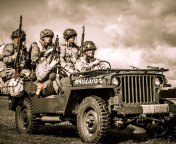 Soldiers on Jeep wallpaper 176x144