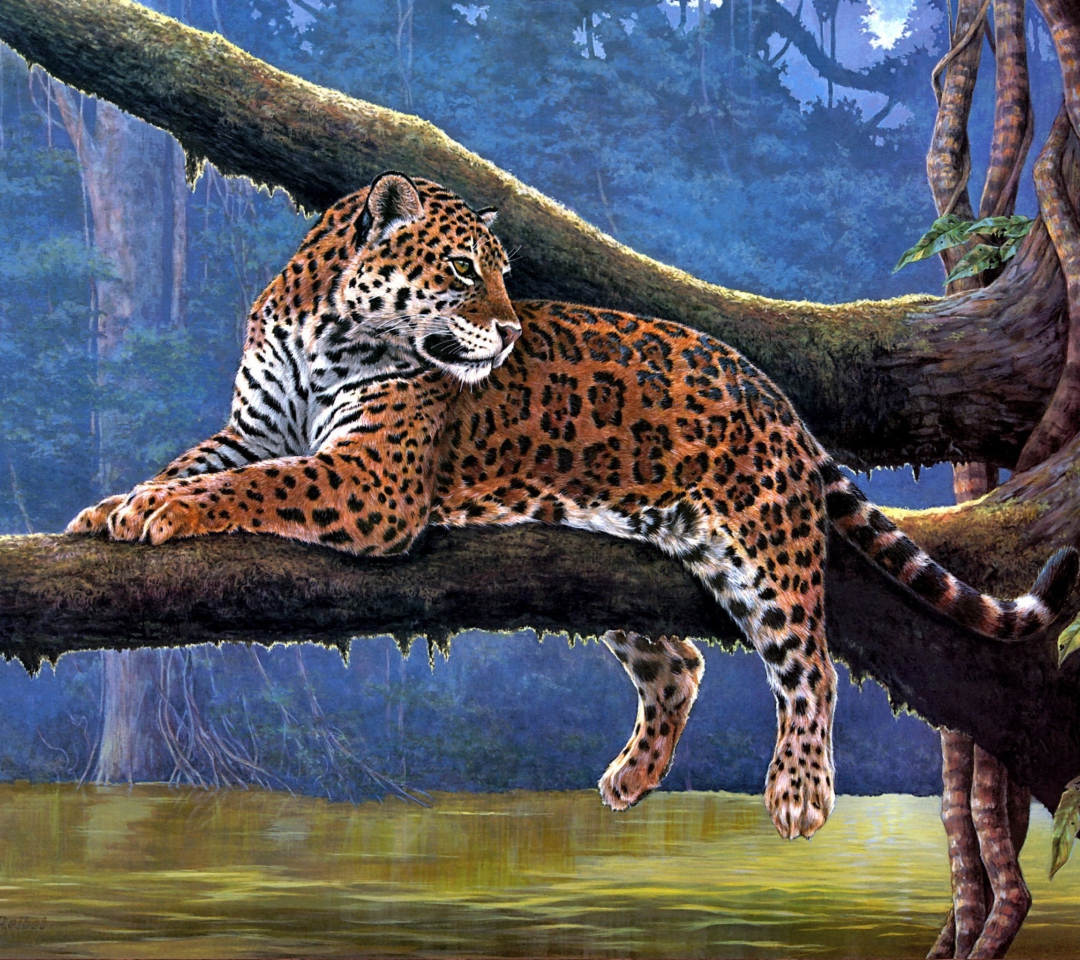 Fondo de pantalla Raymond Reibel Jaguar Painting 1080x960