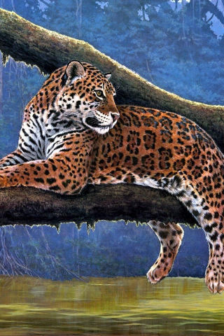 Raymond Reibel Jaguar Painting wallpaper 320x480