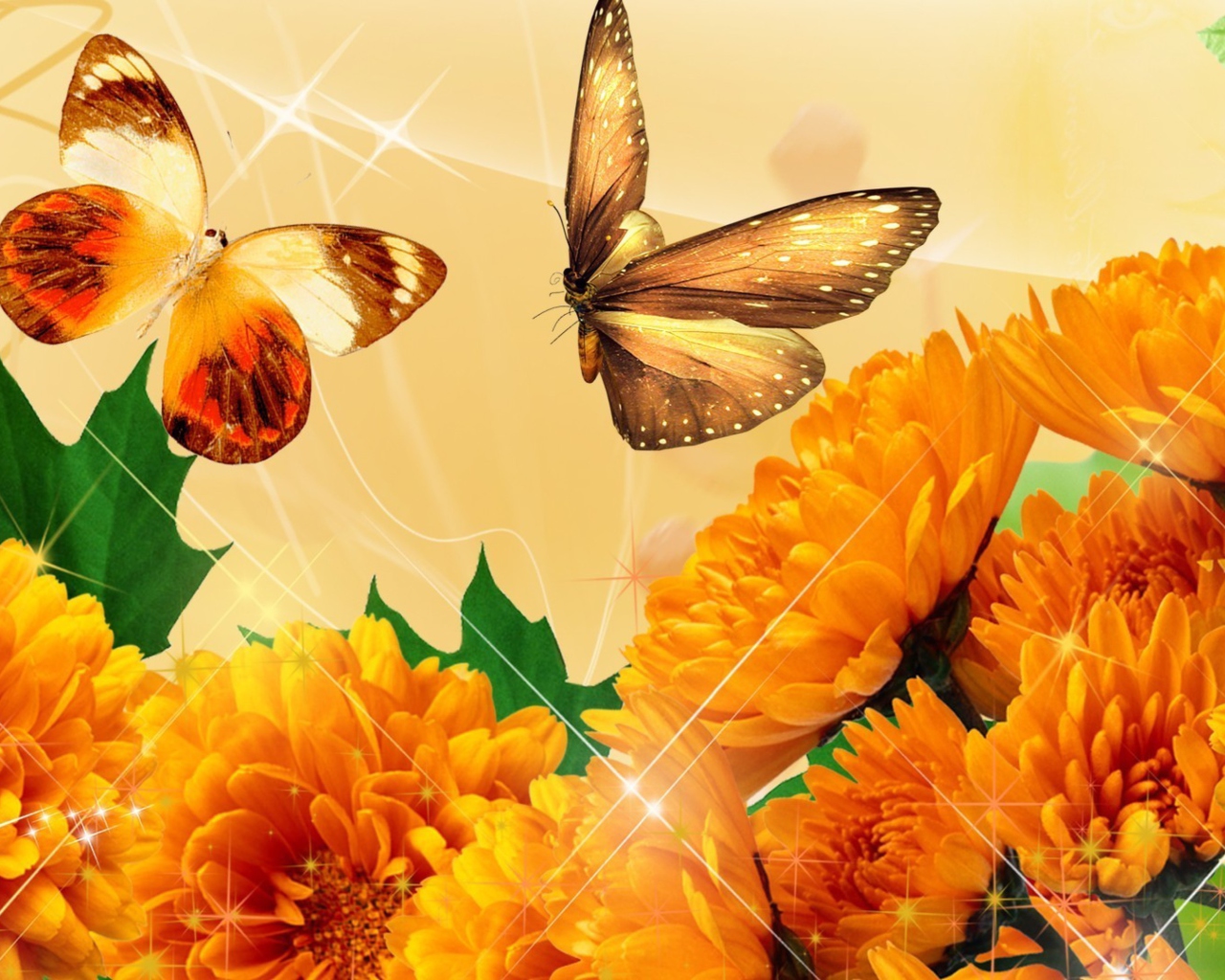 Das Autumn Butterflies Shines Wallpaper 1280x1024