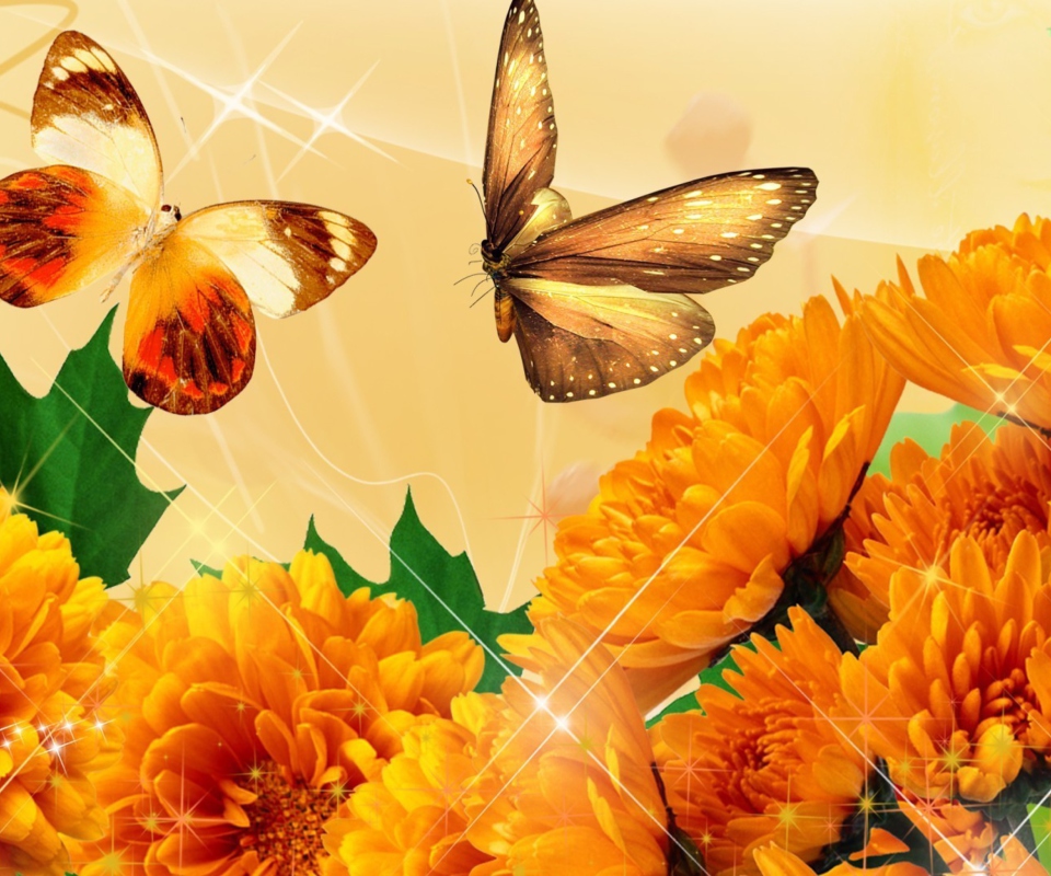 Обои Autumn Butterflies Shines 960x800