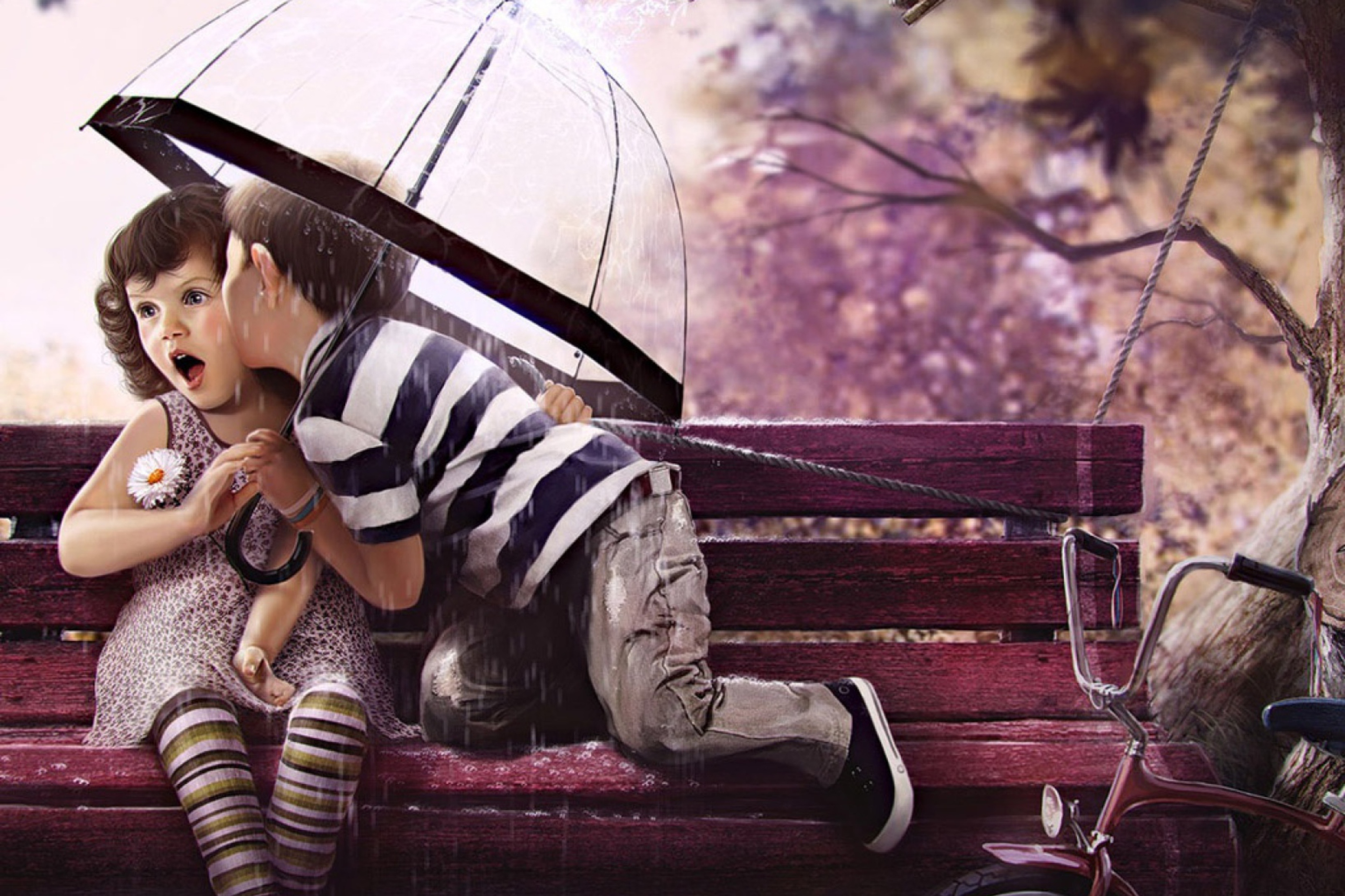 Boy Giving Girl A Kiss wallpaper 2880x1920