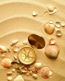 Обои Compass And Shells On Sand 128x160