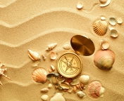 Compass And Shells On Sand wallpaper 176x144