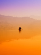 Foggy Lake And Lonely Boat screenshot #1 132x176
