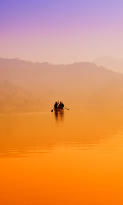 Foggy Lake And Lonely Boat screenshot #1 240x400