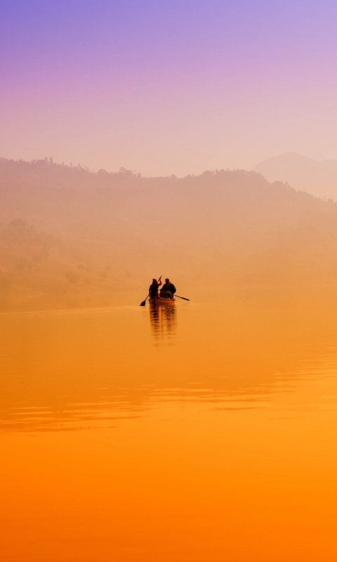 Foggy Lake And Lonely Boat wallpaper 480x800