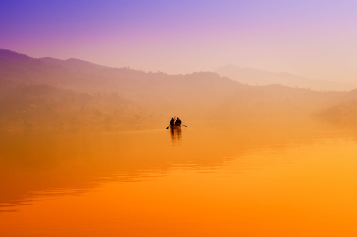 Foggy Lake And Lonely Boat screenshot #1